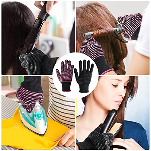 Heat Gloves For Hair Styling,2 Pcs Heat Resistant Gloves With Silicone Bumps,Professional Heat Proof Glove Mitts Heat Blocking For Curling Iron Wand Flat Iron,Hair Styling Tools,Universal Size(Black) #TOP5