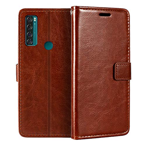 Shantime TCL 20 SE Wallet Case, Premium PU Leather Magnetic Flip Case Cover with Card Holder and Kickstand for TCL 20 SE, Brown