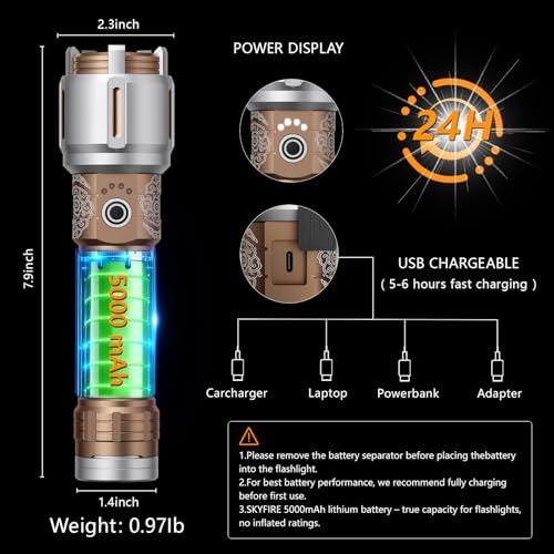 Image of SKYFIRE 2503 LED Rechargeable Flashlights with Lightsaber, 3000 High Lumens Waterproof Zoomable Powerful Bright Flash Light for Home, Outdoor, Flash Saber Fans and Night Adventures with Ignition Lens