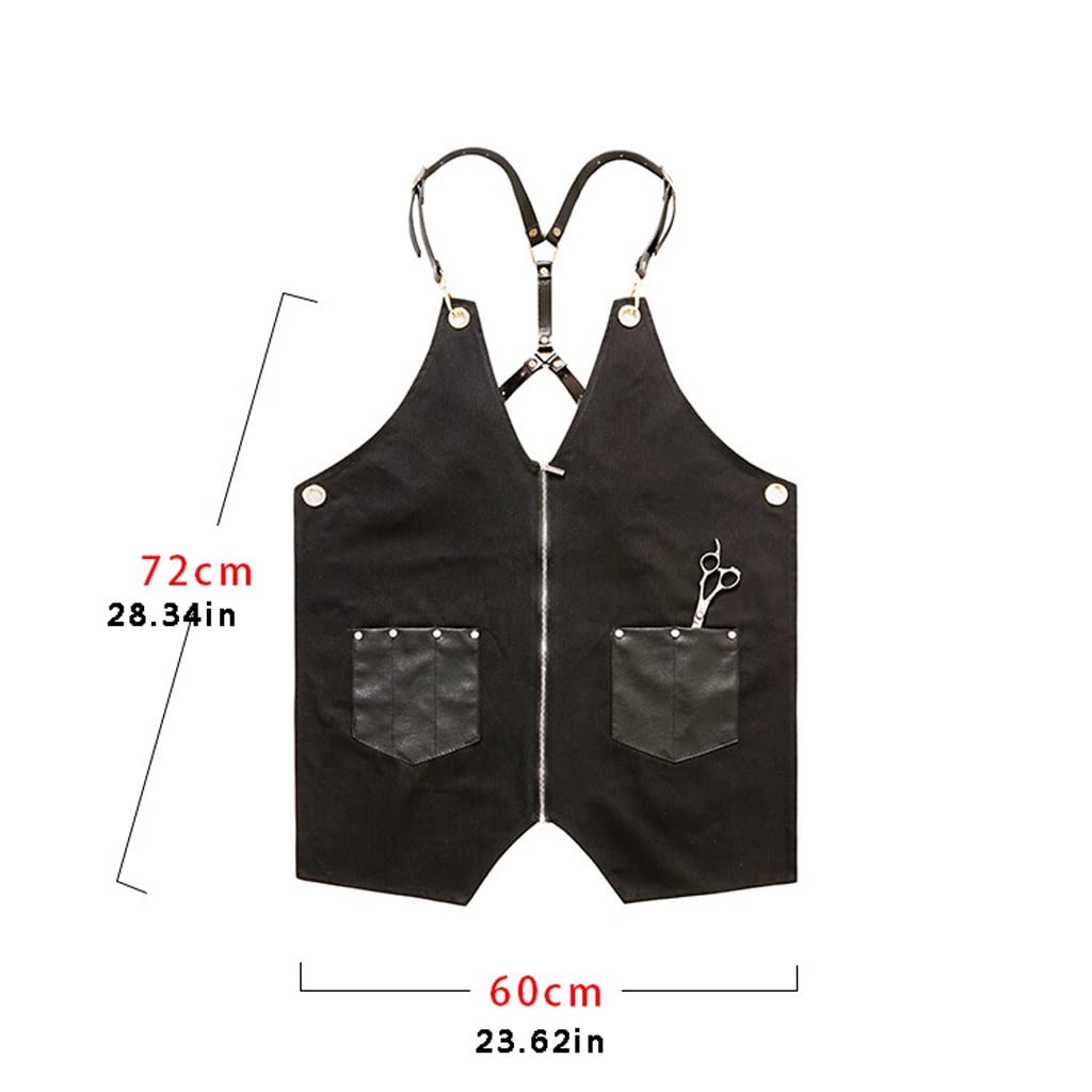 Delantal de Peluquero Hombres y Mujeres Delantales Cocina Chef Delantal Cocinar Babero Delantal Barber Delantal Reloj de Pared Delantal Delantal de Barista (Color : Black)
