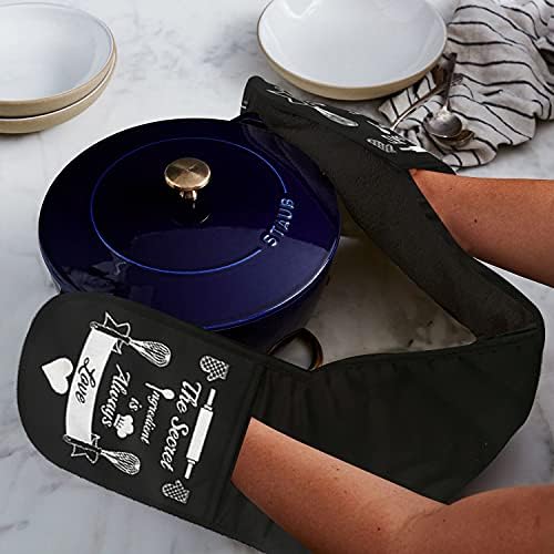 The Secret Ingredient Black Double Oven Glove - 100% Cotton with Thick Heat-Resistant Lining for Protection from Hot Pots, Pans and Dishes. Soft, Stylish & Durable