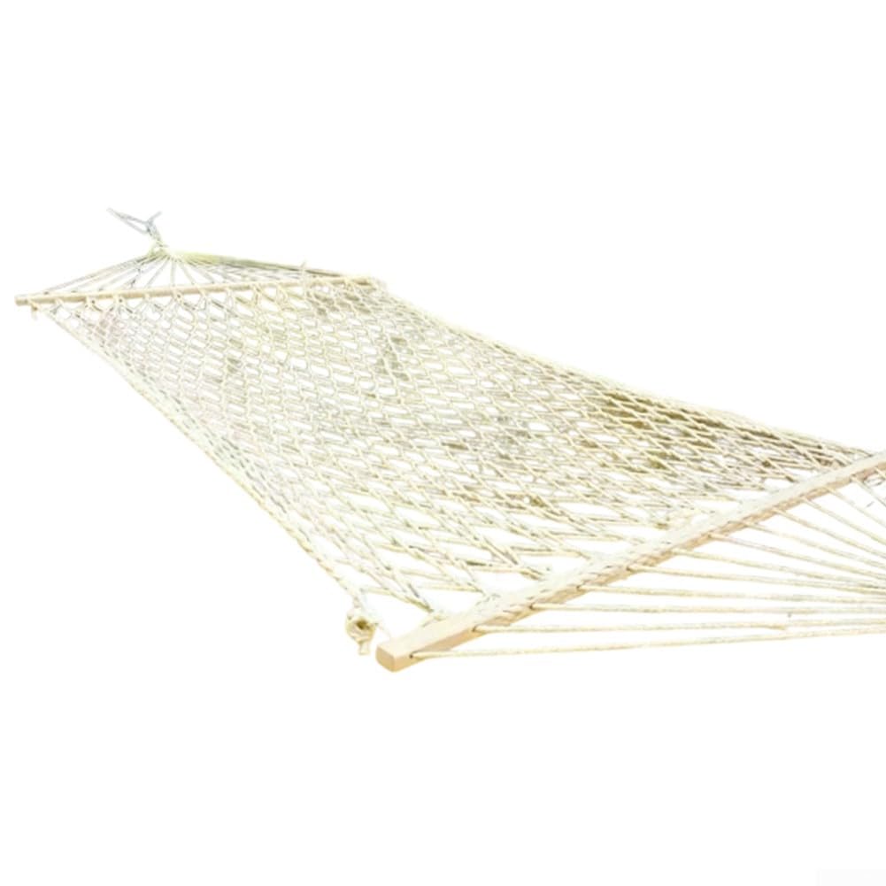 Duży hamak z liny bawełnianej, 300 cm, dla 2 osób, pojemność 181,4 kg, ręcznie tkane łóżko wiszące z drążkami dystansowymi z twardego drewna, huśtawka ogrodowa z łańcuchami (pompon)