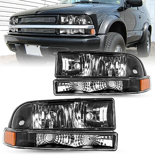 JSBOYAT 4 PCS Headlight Assembly Replacement for 1998-2005 Chevy Blazer / 1998-2004 Chevy S10 Pickup Passenger Driver Side with Bumper Lights