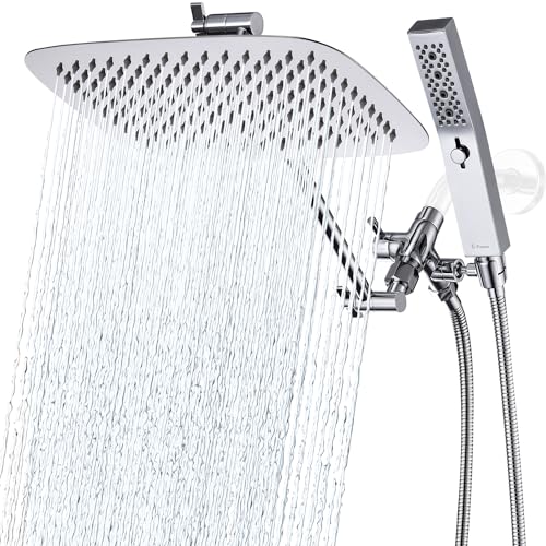 G-Promise All Metal 12 Inch Dual Shower Head with Handheld Combo, Rain Shower Head, Adjustable Extension Arm,...