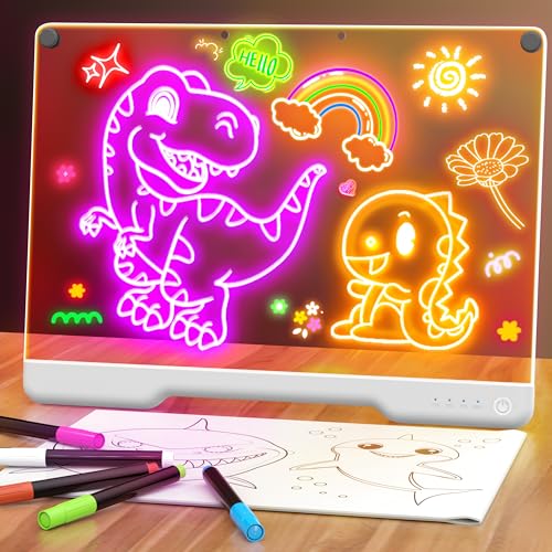 Tableau lumineux LED rechargeable 40 cm avec 7 couleurs – Ardoise lumineuse néon pour dessin et messages, effaçable à sec, avec support intégré, 5 marqueurs –...