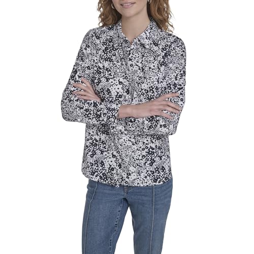 Image of Nautica Women's Button Front Long Sleeve Roll Tab Shirt