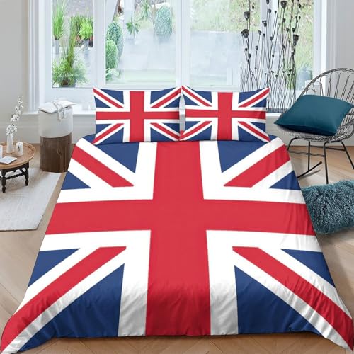 Union jack flag Ensemble De Literie Microfibre 3 Pièces Imprimé en 3D Super Douce British national design Parure de Lit avec Fermeture Éclair Résistante...
