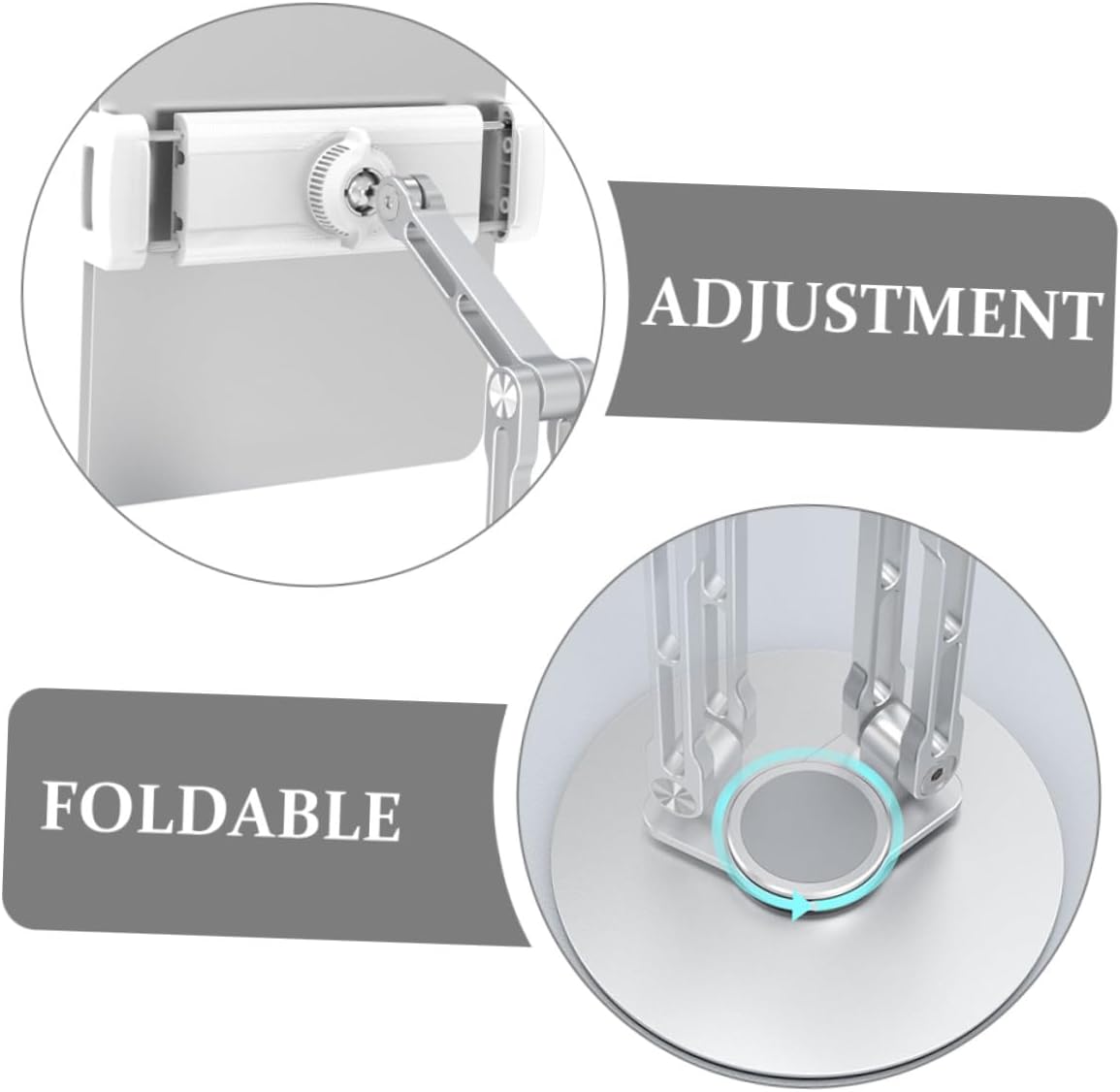 Aluminum Alloy Tablet Stand Adjustable Foldable Multi-Angle Desk Holder for Tablets Silver Portable Organizer Compatible with Home and Office Use