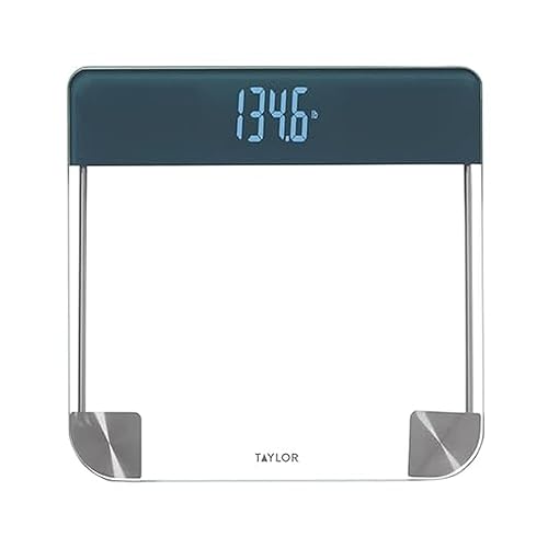 Miniatura 9 de Taylor Precision Products Báscula digital para peso corporal capacidad extra alta de 440 libras pantalla LCD azul única plataforma de vidrio con