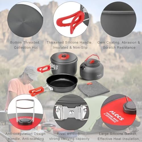 Alocs Camping Cookware Set - Lightweight Camping Cookware Mess Kit - Camping Pots and Pans Set - Camping Cooking Gear with Portable Carry Bag for Outdoor Backpacking Hiking and Picnic - Image 5