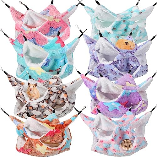 8 Pcs Pet Small Animal Hanging Hammock Rat Hammock Ferret Bunkbed Cage Accessories Toy for Hamster Rat Sugar Glider Parrot Guinea Pig Hideout Play Sleep, 8 Styles (Cute Triple Layer)