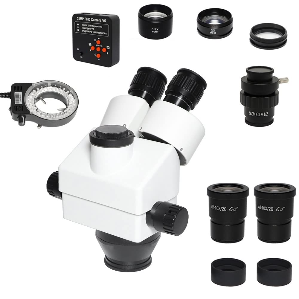 Microscope 3.5X-90X Trinocular Zoom Stereo Microscope Head + VGA 38MP H_DMI USB Microscopio Camera 0.5X cmount Lens for Mobile Phone Repair(3.5-90 38MP CTV 0.5X)