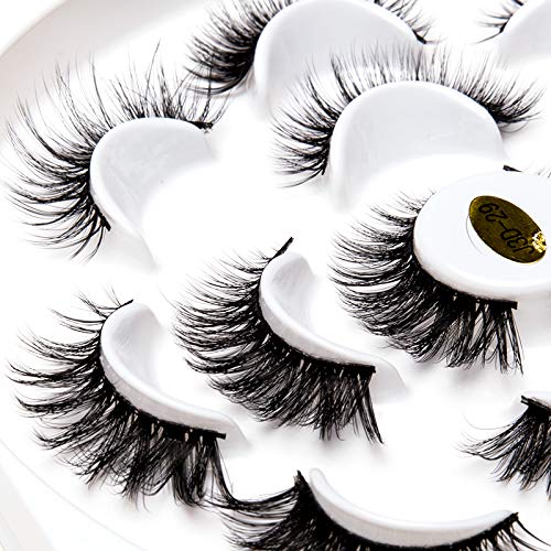 Preisvergleich Produktbild ICYCHEER 5D Künstliche künstliche Wimpern Flauschige handgemachte dramatische dicke lange mehrschichtige falsche Wimpern Packung mit 7 Paar (29)