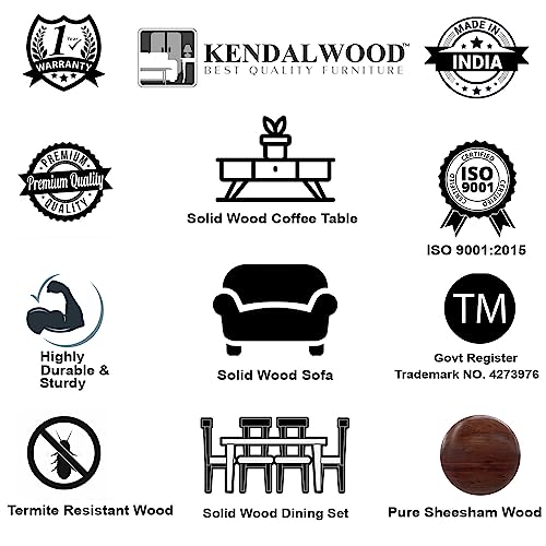 Image of KENDALWOOD Furniture | Solid Wood Dining, Study, Home Chair | Multipurpose Chair Set of 2 | Color:- Walnut Finish with Grey Printed Cushions | Pre-Assembled | 1 Year Warranty |