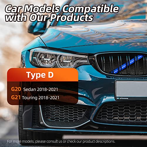 Image of AggAuto Grille Inserts Stripes Compatible With BMW 3 Series G20 G21 2018-2021, Blue Grill Insert Accessories Compatible With BMW G20 Sedan 2018 2019 2020 2021 / G21 Touring 2018-2021
