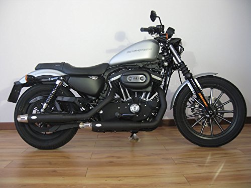 Terminali Scarichi Finali in Acciaio Inox Neri 2 in 2 Modello Royal MCJ Omologati a Norma con Sonorità Variabile per Moto Compatibile con HARLEY Sportster XL 883 1200 Iron Nightster...
