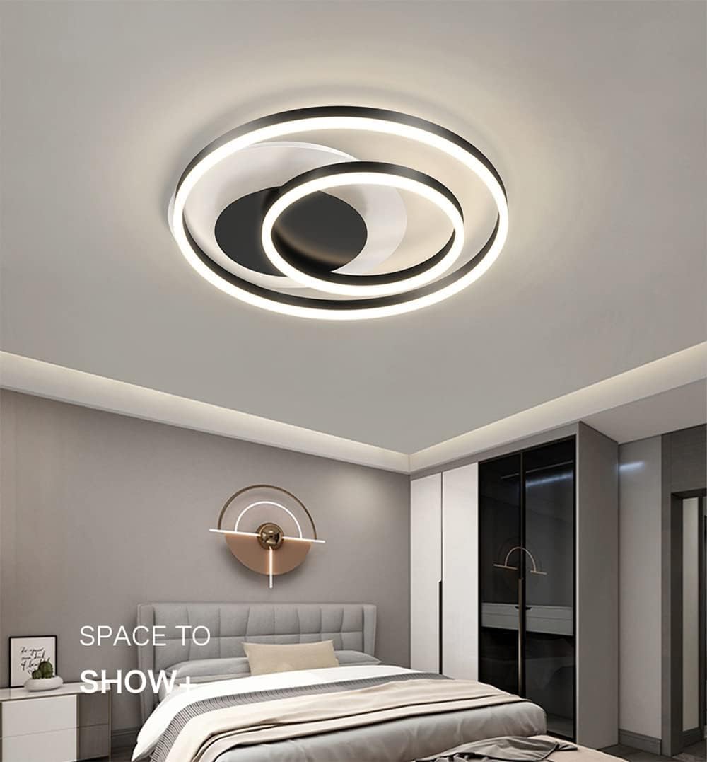 Nowoczesna Lampa Sufitowa Led Czarne Koło 3000k-6000k Ściemnialna I Zdalnie Sterowana Okrągła Lampa Pierścieniowa Skandynawska Lampa Oświetlenie Wewnętrzne Sypialnia Salon Bal, C