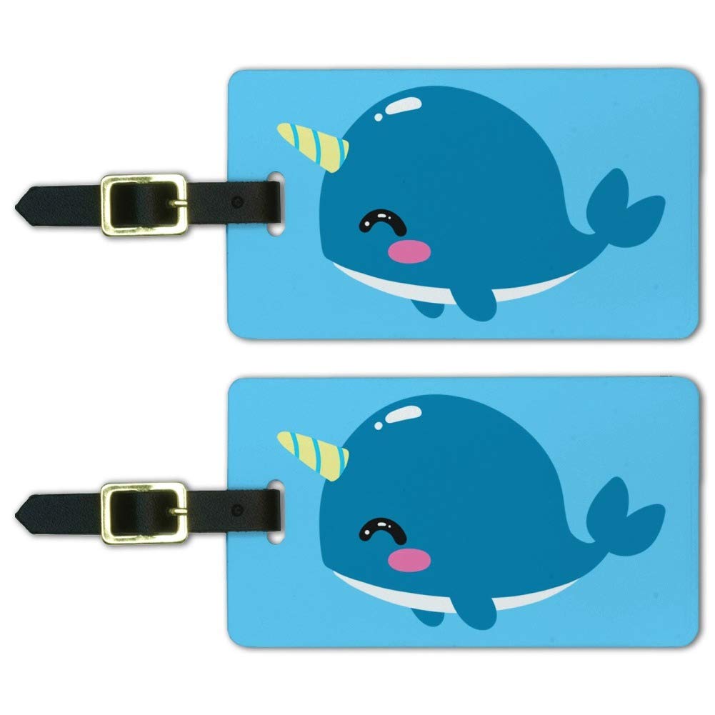 Cute Kawaii Baby Narwhal Luggage ID Tags Suitcase Carry-On Cards - Set of 2