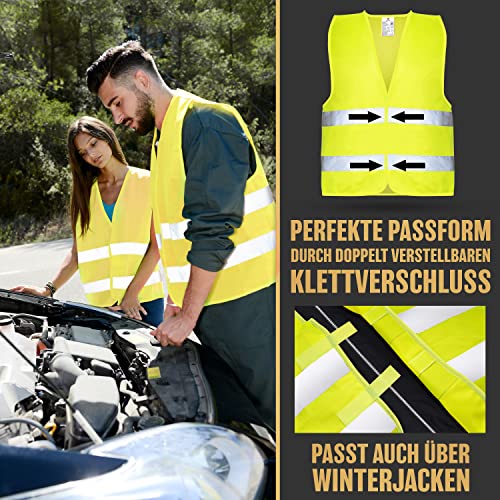 HELDENWERK Auto Warnweste 2023/2024 4 Stück + 1 für Erwachsene europaweit einsetzbar - Reflektierende Warnwesten inkl. Kinderweste - Sicherheitsweste, Pannenweste – Bild 5