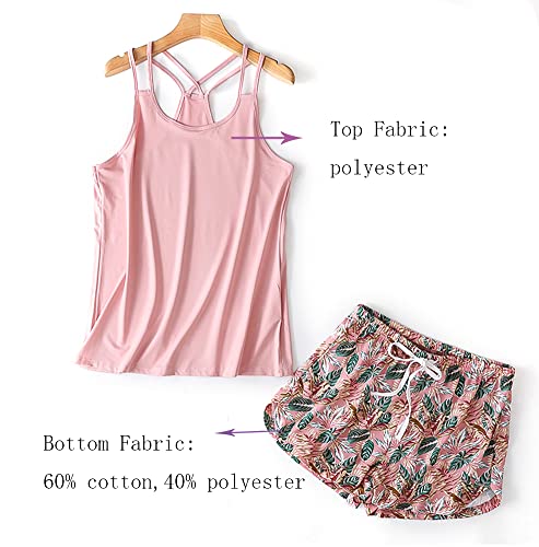 Image of CHUNG Women Camisole Top Shorts Bottom Pajamas Set Loungewear Sleepwear Tank Cross Back Fitness Fashion
