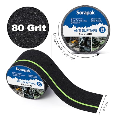 Image of Anti Slip Tape with Glow in Dark Stripe 4 in x 40 FT,Non-Skid Tape Night Visibility Non-Slip Roll, Anti-Slip Strips for Stairs Ramps Floors Decks & Slippery Surfaces