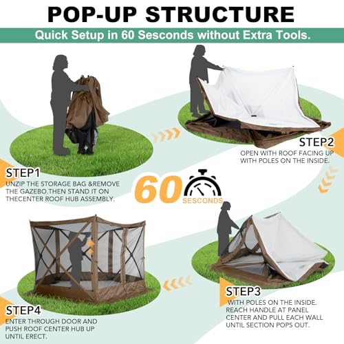 Image of COBIZI 10x10 FT Pop up Gazebo, Popup Canopy Tent,Instant Screened in Gazebos, Waterproof Portable Outdoor Small Screen Tents Sun Shelter,carpas para Patio for Camping, Garden and Backyard,Brown