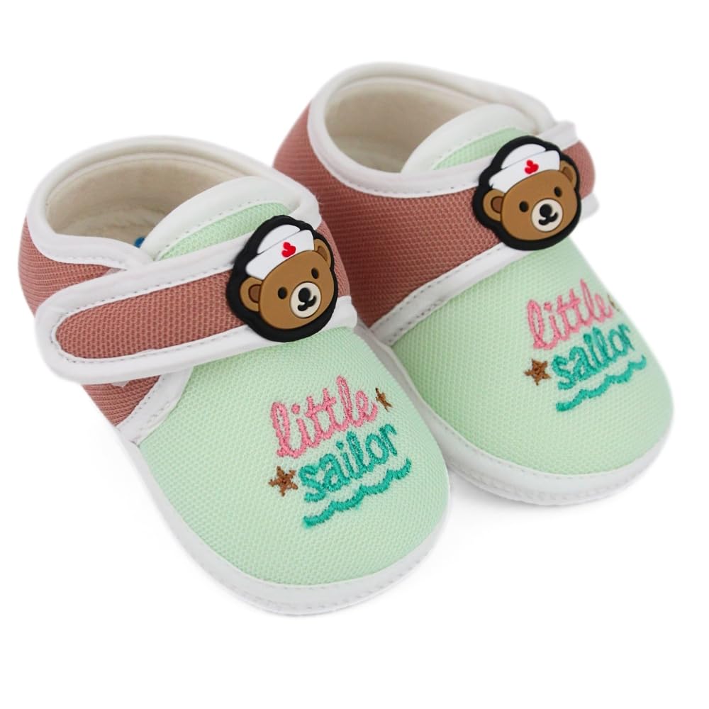 6 To 12 Months Baby Boys & Girls Newborn Soft Cotton Velcro Little Baby Green & Brown Booties-BT5323-image-41