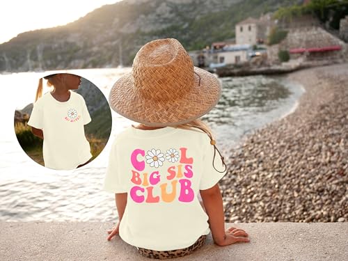 Image of LOTUCY Big Sister Shirt for Toddler Girls Cool Big Sis Club Tshirt Promoted to Big Sister Announcement Outfits