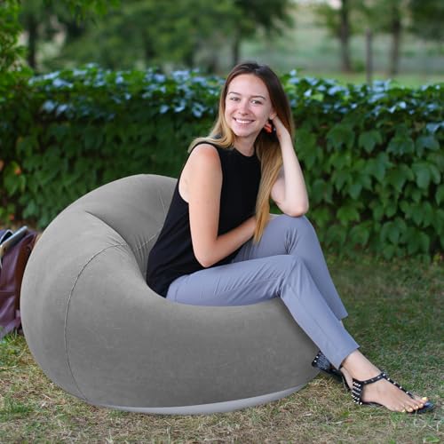 Image of Realspring Inflatable Bean Bag Chairs Outdoor Blow up Camping Chairs Inflatable Lazy Sofa Folding Portable Bean Bag Loungers Couch for Movie Night(Dark Gray,2 Pcs)