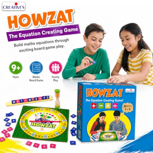 Image of Creative's Howzat Maths Game for Children, Equation Creating Strategy, Board Game with Spinner & Number Tiles, Arithmetic Operations, Logical Thinking, Educational Toys for Kids, Age 9 Years