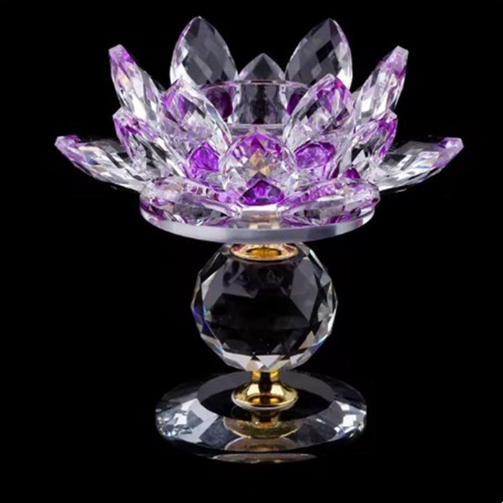 Zaoalife Crystal Lotus Flower Tea Light Holder, Lotus Petals Candle Holder Stand, Glass Candle Sticks Holder Decor for Table Centerpiece, Pillar Candle Holder