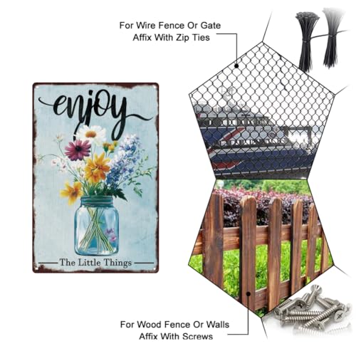 SUPERDANT Glass Bottle Flowers Metal Signs Bouquet Metal Tin Signs Enjoy The Little Things Metal Sign for Home Man Cave Garden Living Room Girl's Room Office Outside Wall Decoration - Image 4