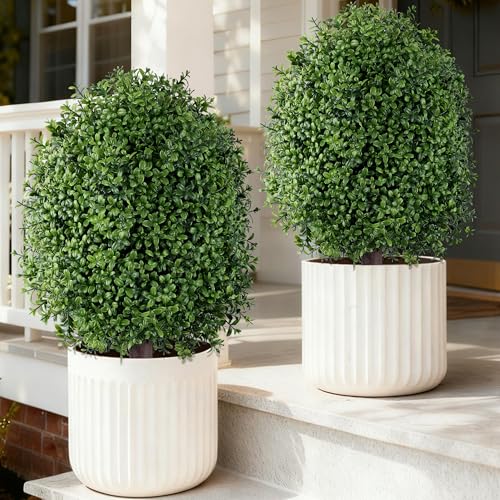 INSPRING 27'' Artificial Boxwood Topiary Trees Outdoor Fake Bushes Plants UV Resistant Evergreen