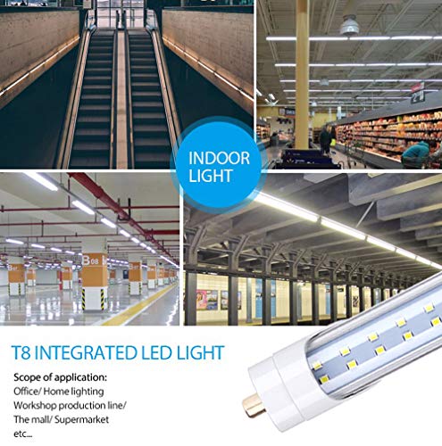 LED Tube Light Bulb 8FT Double Row LEDs,T8 65W,Single Pin FA8 Base Led Shop Lights 150W Fluorescent Lamp Replacement Dual-Ended Power, Cool White 6000K, 7800LM, Clear Cover, AC 85-277V 4 Pack - Thumbnail 3