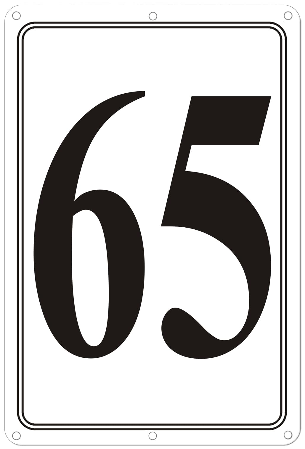 Premium Aluminum Number Signs 65, Metal 12" X 8" Numbered Signs Outdoor for Parking Lots, Floor, Dock, Court, Aisle, Field, High Visibility, No Fade, Weather-resistant