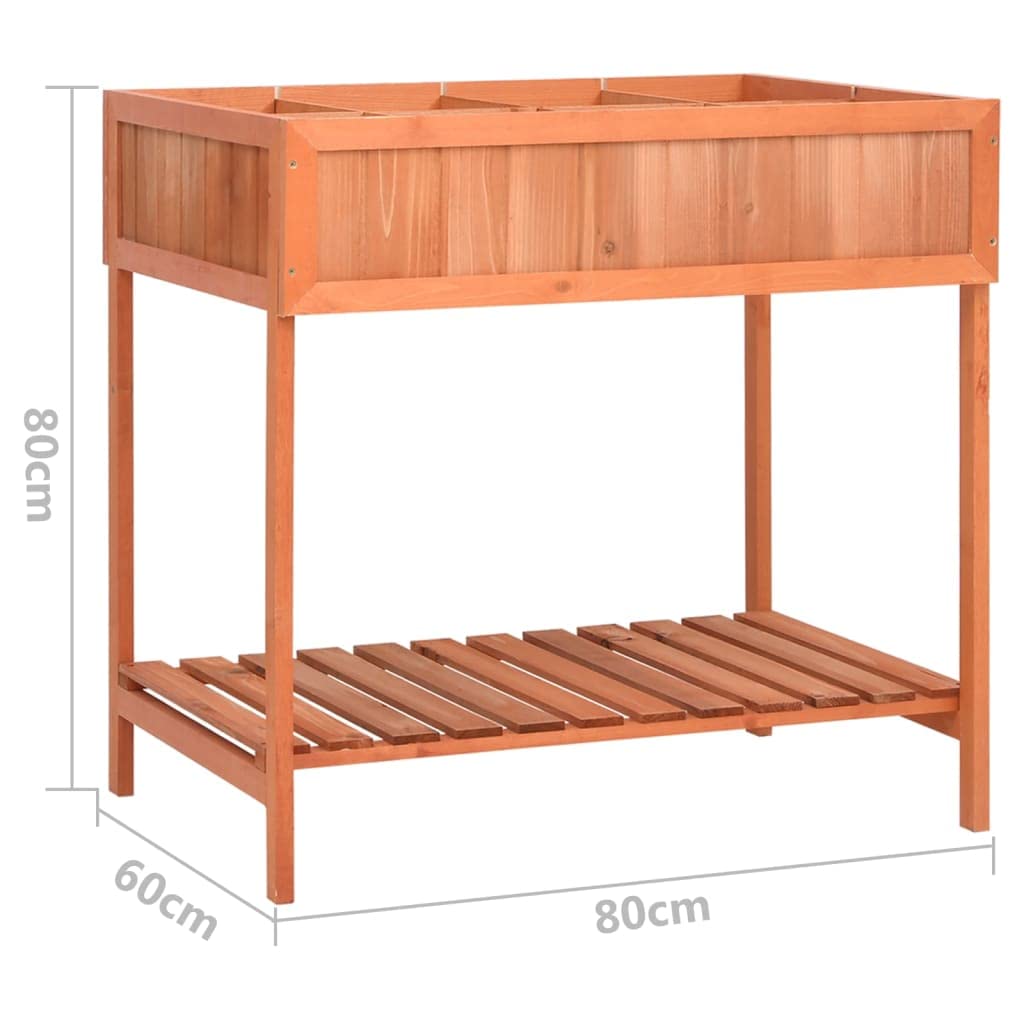 Vaso per erbe aromatiche, 80 x 60 x 80 cm, in legno massello, aiuola rialzata per erbe aromatiche con inserto e divisori per fino a 8 piante, con ripiano inferiore per attrezzi da giardino