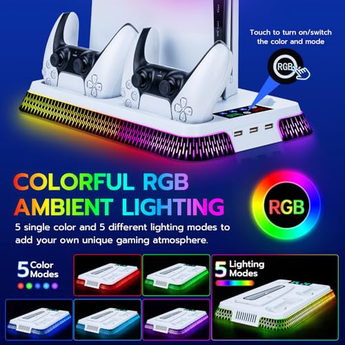 Support pour PS5 Slim et Pro avec station de refroidissement RGB blanc - 5