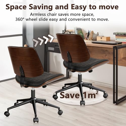 Image of CLATINA Home Office Desk Chair with Wheels, Adjustable Height Armless Office Chair, PU Leather Mid Back 360 Swivel Computer Chair, Modern Walnut Chair for Home, Meeting, Reading Room,Black(1 pk)