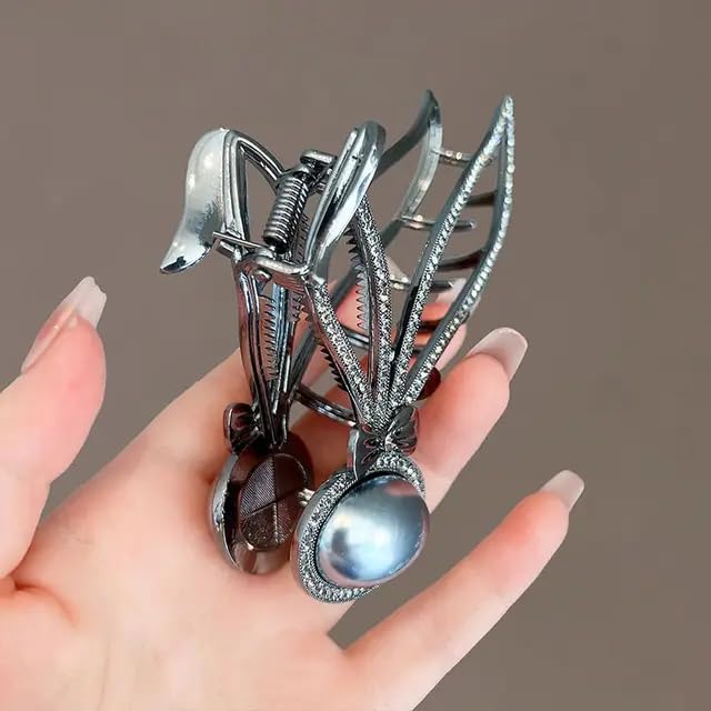 Image of Diversa Rhinestone Golden Claw Clip, Embellished Korean Clutcher, Non- Slip Metal Claw Clip for Girls, Fancy Clutcher for Women, Pack of 1 (Rabbit Ear)