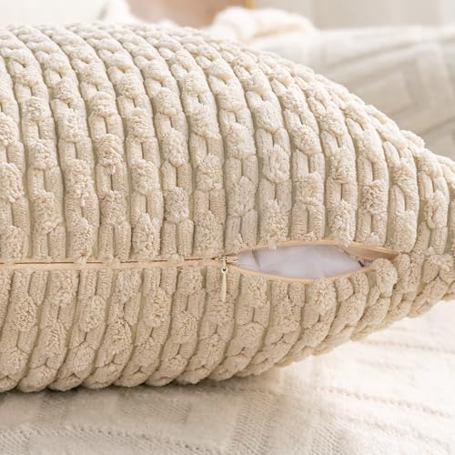 Set of 4 Beige Decorative Throw Pillow Covers 22x22 Inch Corduroy Pillow Covers for Bed Couch Sofa Living Room Soft Square Cushion Cases