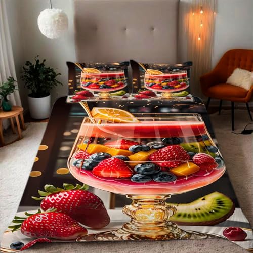 Zbeiba Bettwäsche 135x200 Verschiedene FruchtgetränkeMuster 3D Drucke...