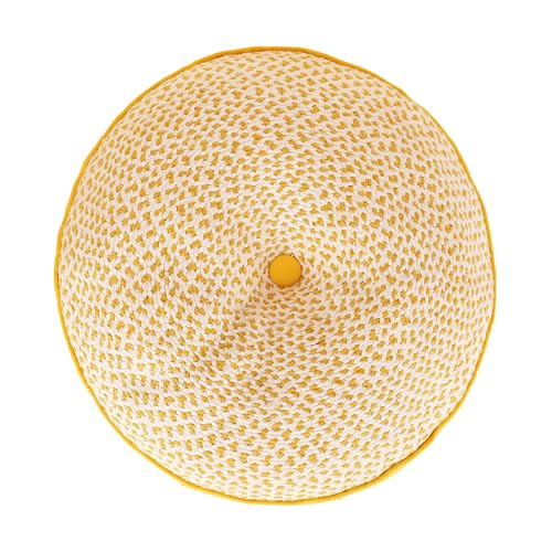 Image of Reversible 50x50x10 cm Woven Quilted Yellow Floor Cushion with Cotton Filler for Seating, Patio Seat, Meditation, Yoga, Pooja, Guests, Living Room, Bedroom, Large Size 20x20x4 Inch