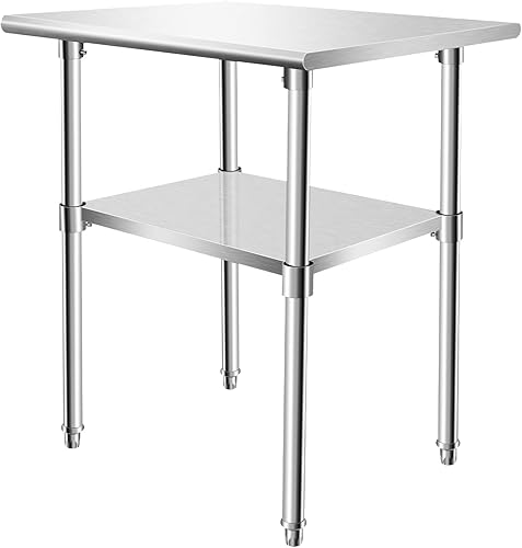KODOM Food Prep Mesa de acero inoxidable de 36 x 30 pulgadas, banco de trabajo resistente con estante inferior ajustable, mesa de trabajo comercial