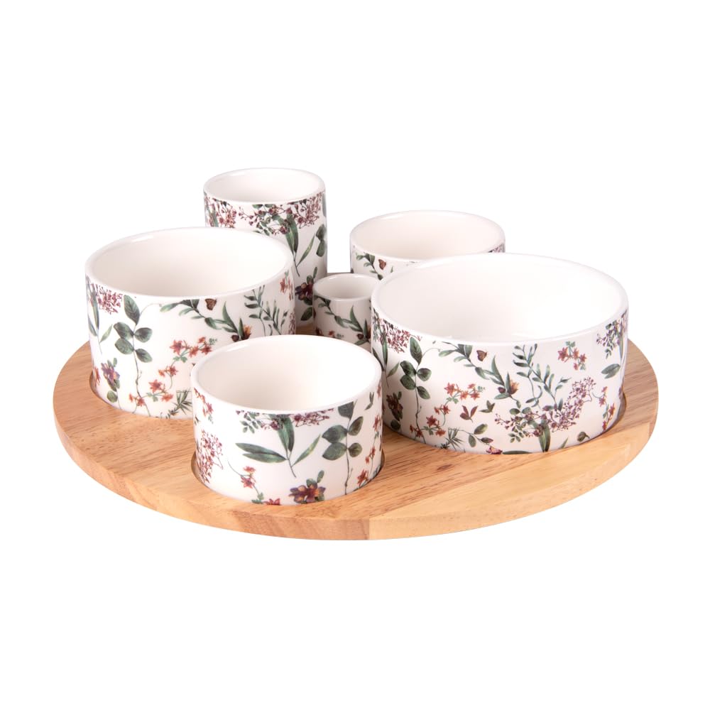 Service Apéritif 6 Pièces Faustine - Table Passion Grès Vert Motif Floral