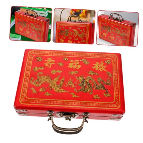 Caja de mahjong portátil de madera rectangular y espaciosa para fichas 6