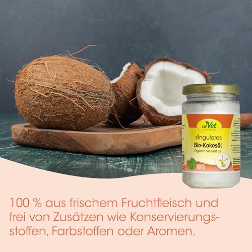 cdVet Naturprodukte Singulares Bio-Kokosöl 200 ml - Hund, Katze, Nager, Vögel, Reptilien - überdeckt Eigengeruch - Schutz vor Schädlingsbefall - Bio-Qualität - kaltgepresst- MCT-Fettsäuren -