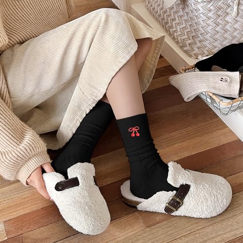 Image of Women's Cute Crew Socks, Casual Athletic Cotton Bowknot Cherry Calf Novelty Socks for Women