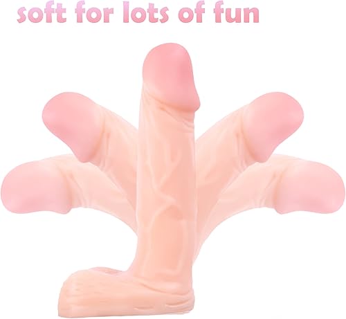 Miniatura 10 de Consolador pequeño realista de 4 pulgadas enchufe anal para principiantes consolador anal suave con eje curvado y bolas juguete sexual para adultos