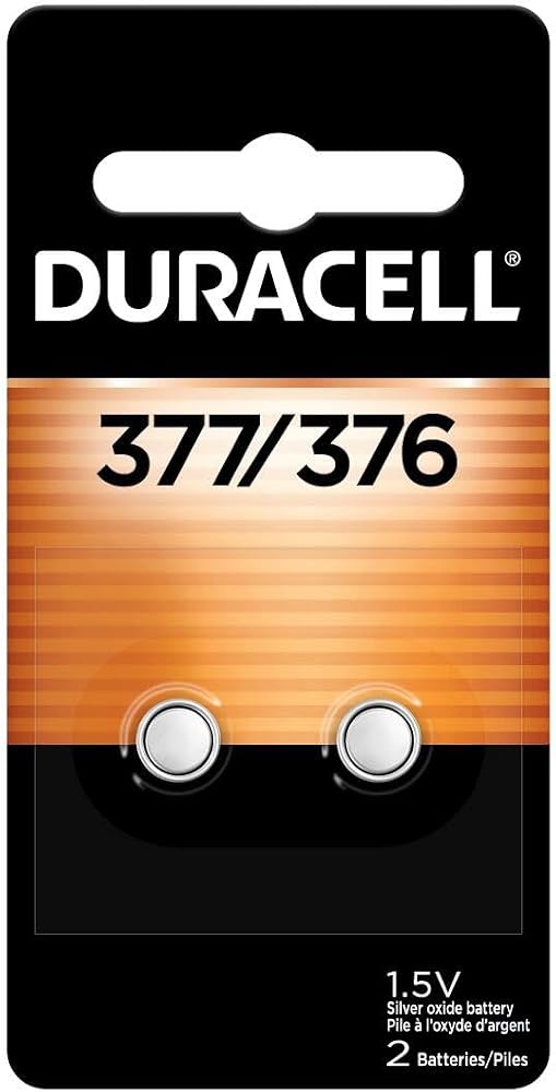 Duracell 377/376 Silver Oxide Button Batteries, 2 Count (Pack of 1), Battery with Long-Lasting Power for Watches, Calcul