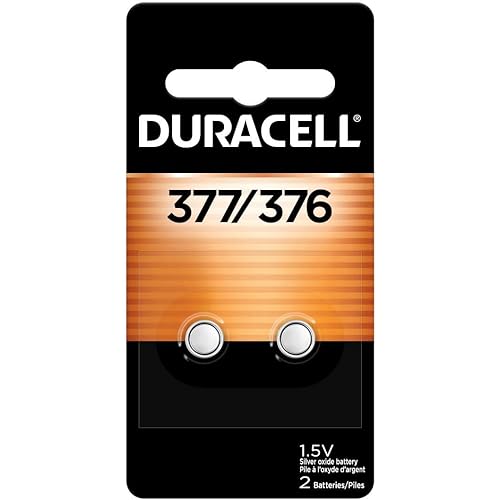 Duracell 377/376 Silver Oxide Button Batteries, 2 Count (Pack of 1), Battery with Long-Lasting Power for Watches, Calculators, and More